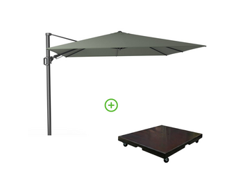 Challenger T² zweefparasol | 300x300cm met Monza parasolvoet 90kg | olijfgroen