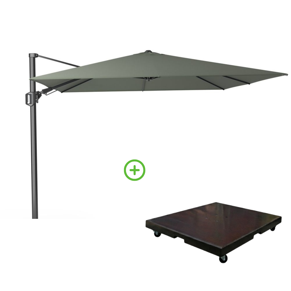 Challenger T² zweefparasol | 300x300cm met Monza parasolvoet 90kg | olijfgroen afbeelding
