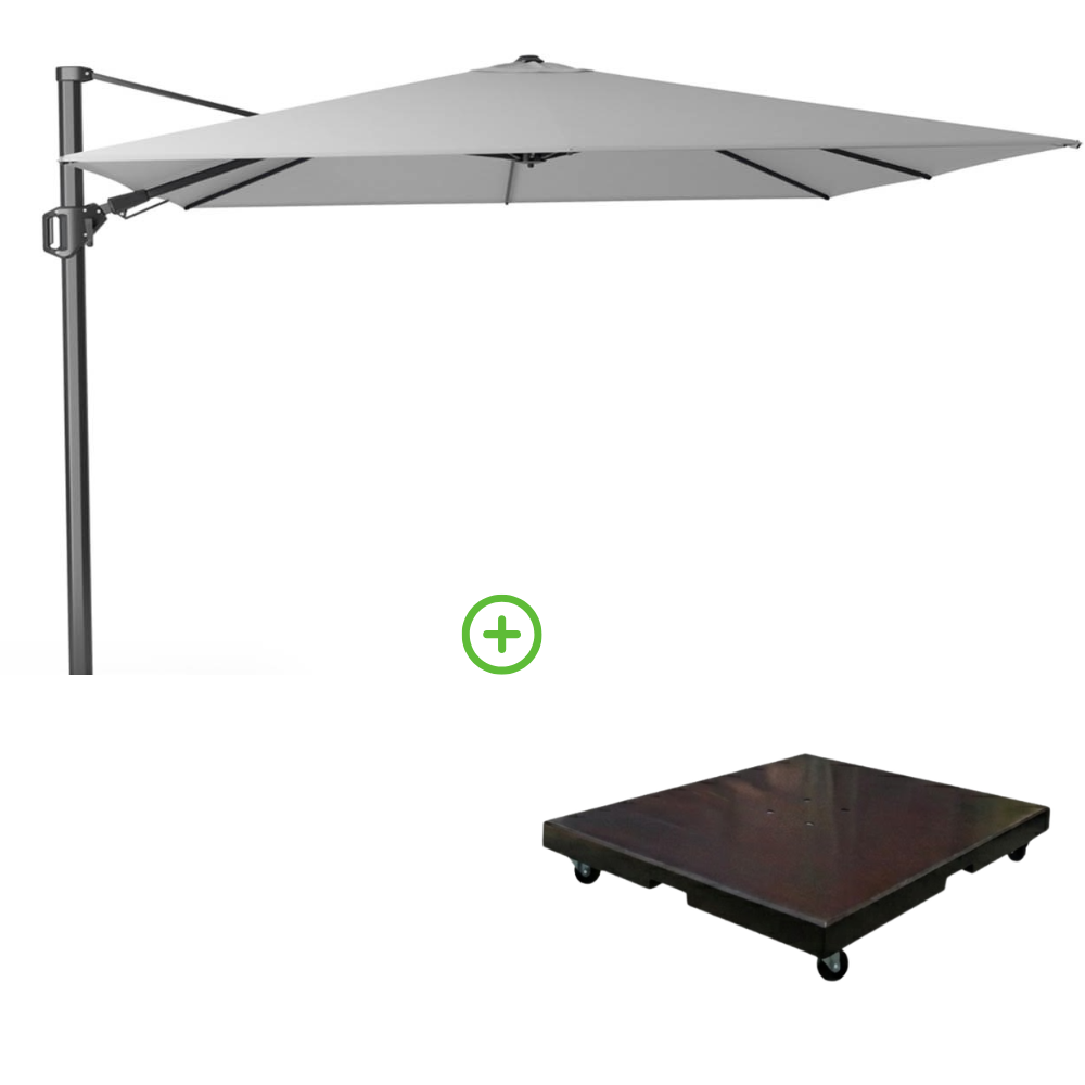 Challenger T² zweefparasol | 300x300cm met Monza parasolvoet 90kg | Light Grey afbeelding
