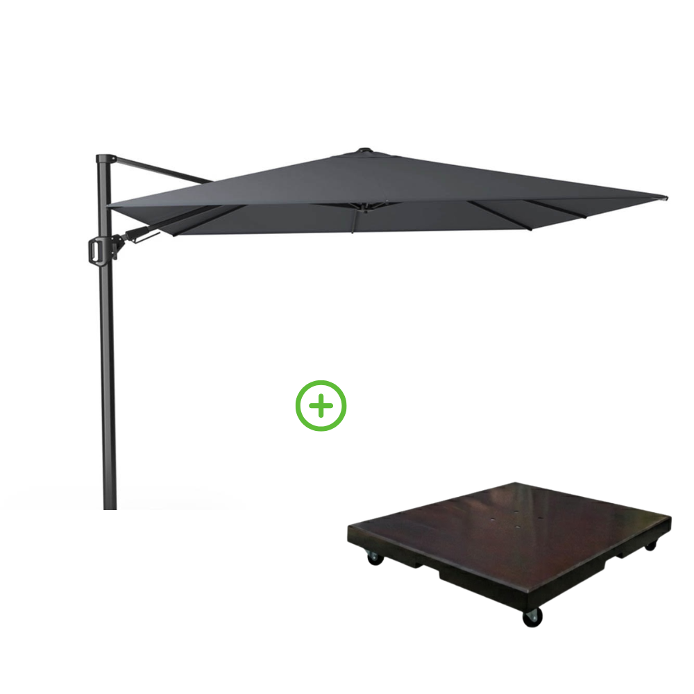 Challenger T² zweefparasol | 300x300cm met Monza parasolvoet 90kg | antraciet