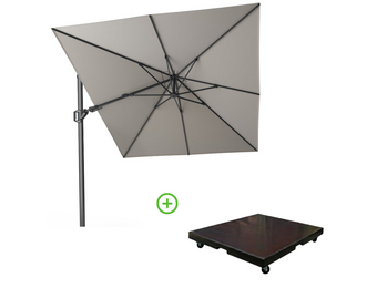 Challenger T² zweefparasol - premium doek | 350x260cm met Monza parasolvoet 90kg | Manhattan