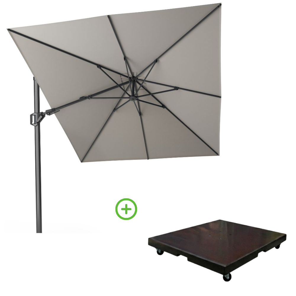 Challenger T² zweefparasol - premium doek | 350x260cm met Monza parasolvoet 90kg | Manhattan