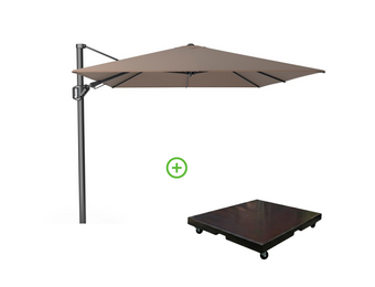 Challenger T² zweefparasol - premium doek | 350x260cm met Monza parasolvoet 90kg | Havanna