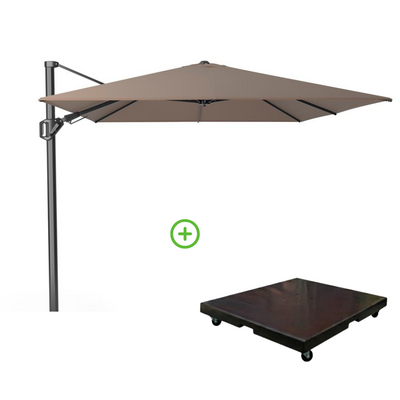 Challenger T² zweefparasol - premium doek | 350x260cm met Monza parasolvoet 90kg | Havanna