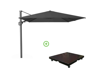 Challenger T² zweefparasol - premium doek | 350x260cm met Monza parasolvoet 90kg | Faded Black