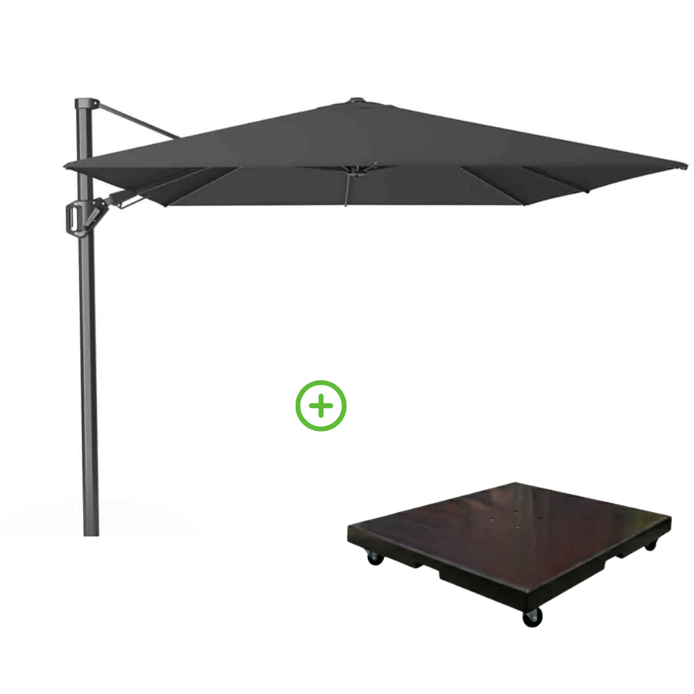 Challenger T² zweefparasol - premium doek | 350x260cm met Monza parasolvoet 90kg | Faded Black afbeelding