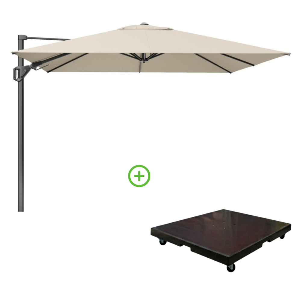 Challenger T² zweefparasol - premium doek | 350x260cm met Monza parasolvoet 90kg | Champagne