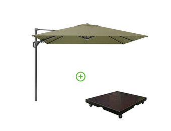 Challenger T² zweefparasol - premium doek | 300x300cm met Monza parasolvoet 90kg | Lush Green