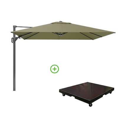 Challenger T² zweefparasol - premium doek | 300x300cm met Monza parasolvoet 90kg | Lush Green