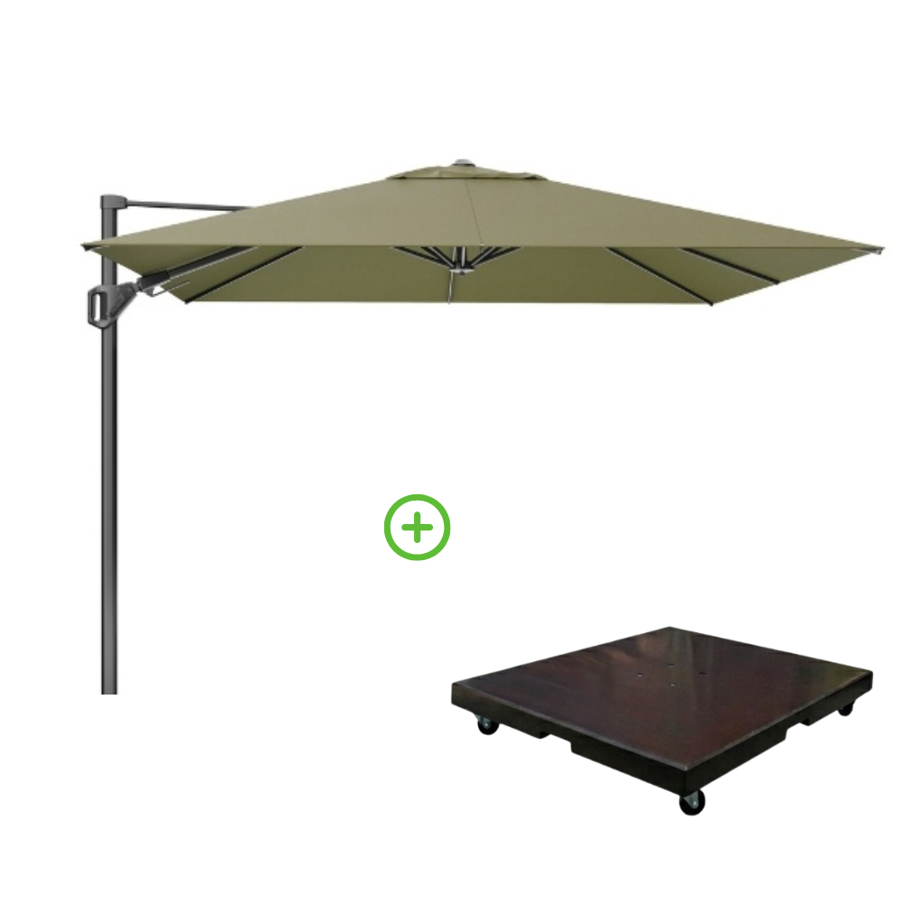 Challenger T² zweefparasol - premium doek | 300x300cm met Monza parasolvoet 90kg | Lush Green