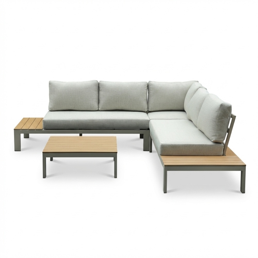 Barcelona hoek loungeset beige 5 personen | aluminium + polywood | beige | 4-delig - 270x270cm