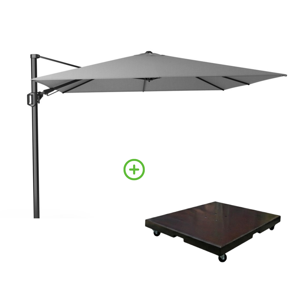 Challenger T² zweefparasol - premium doek | 300x300cm met Monza parasolvoet 90kg | Manhattan