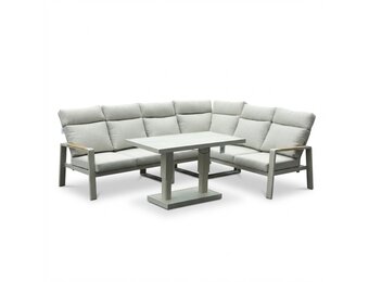 Manhattan dining loungeset - verstelbaar 6 personen | aluminium + polywood | beige | 5-delig - 273x213cm