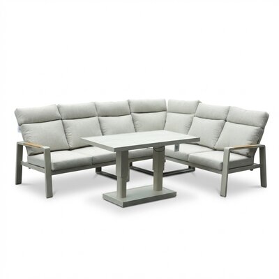 Manhattan dining loungeset - verstelbaar 6 personen | aluminium + polywood | beige | 5-delig - 273x213cm