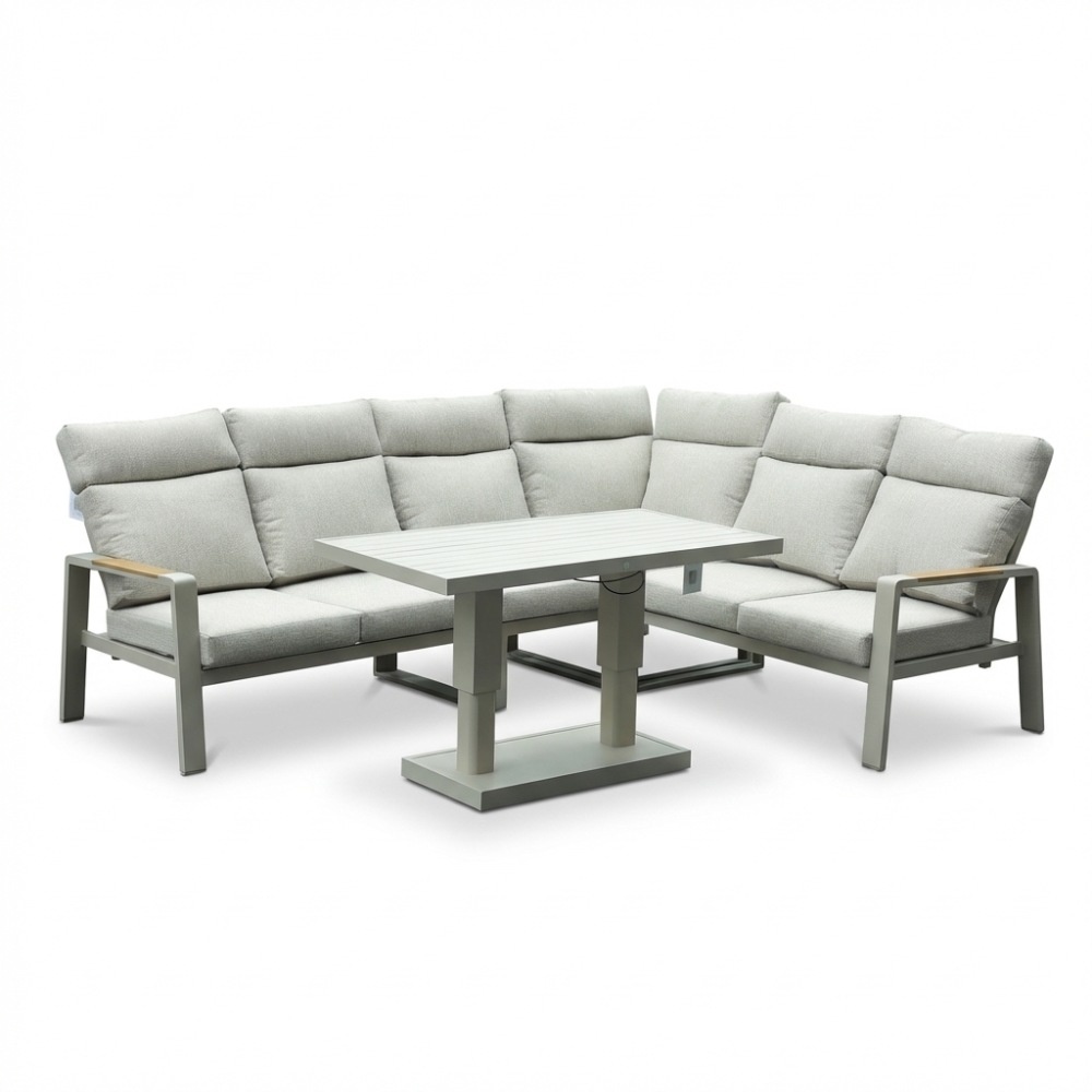 Manhattan dining loungeset - verstelbaar 6 personen | aluminium + polywood | beige | 5-delig - 273x213cm