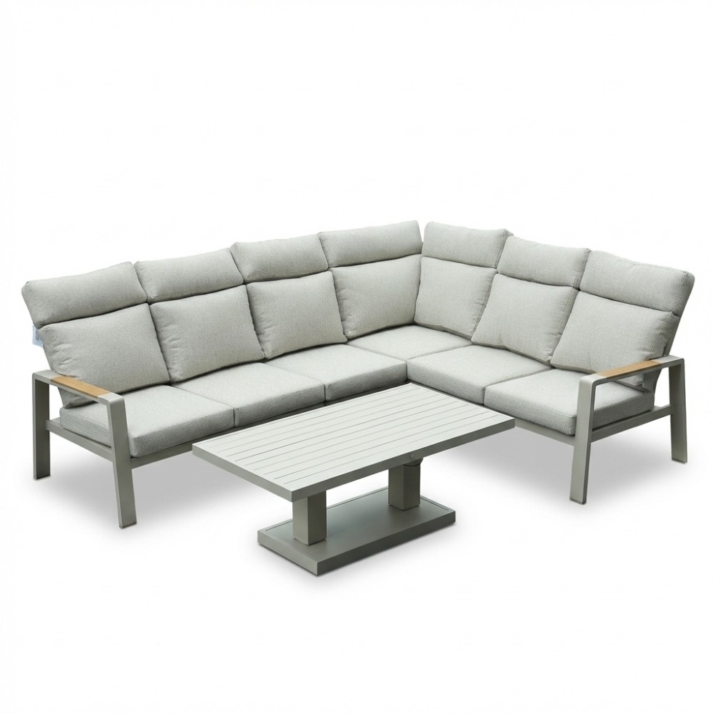 Manhattan dining loungeset - verstelbaar 6 personen | aluminium + polywood | beige | 5-delig - 273x213cm