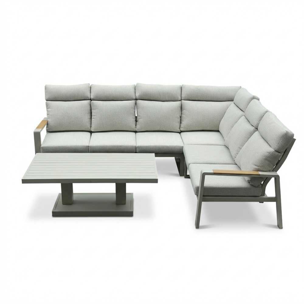 Manhattan dining loungeset - verstelbaar 6 personen | aluminium + polywood | beige | 5-delig - 273x213cm