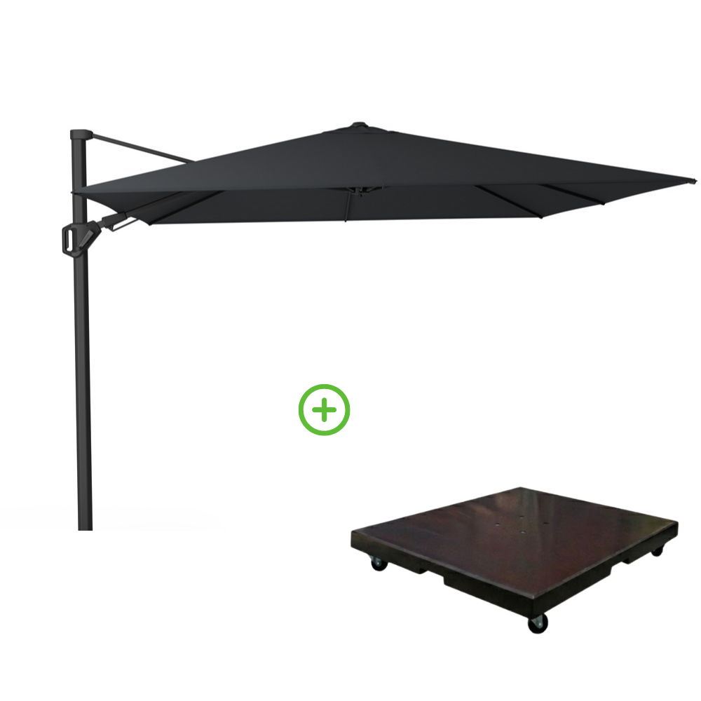 Challenger T² zweefparasol - premium doek | 300x300cm met Monza parasolvoet 90kg | Jet Black afbeelding