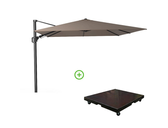 Challenger T² zweefparasol - premium doek | 300x300cm met Monza parasolvoet 90kg | Havanna