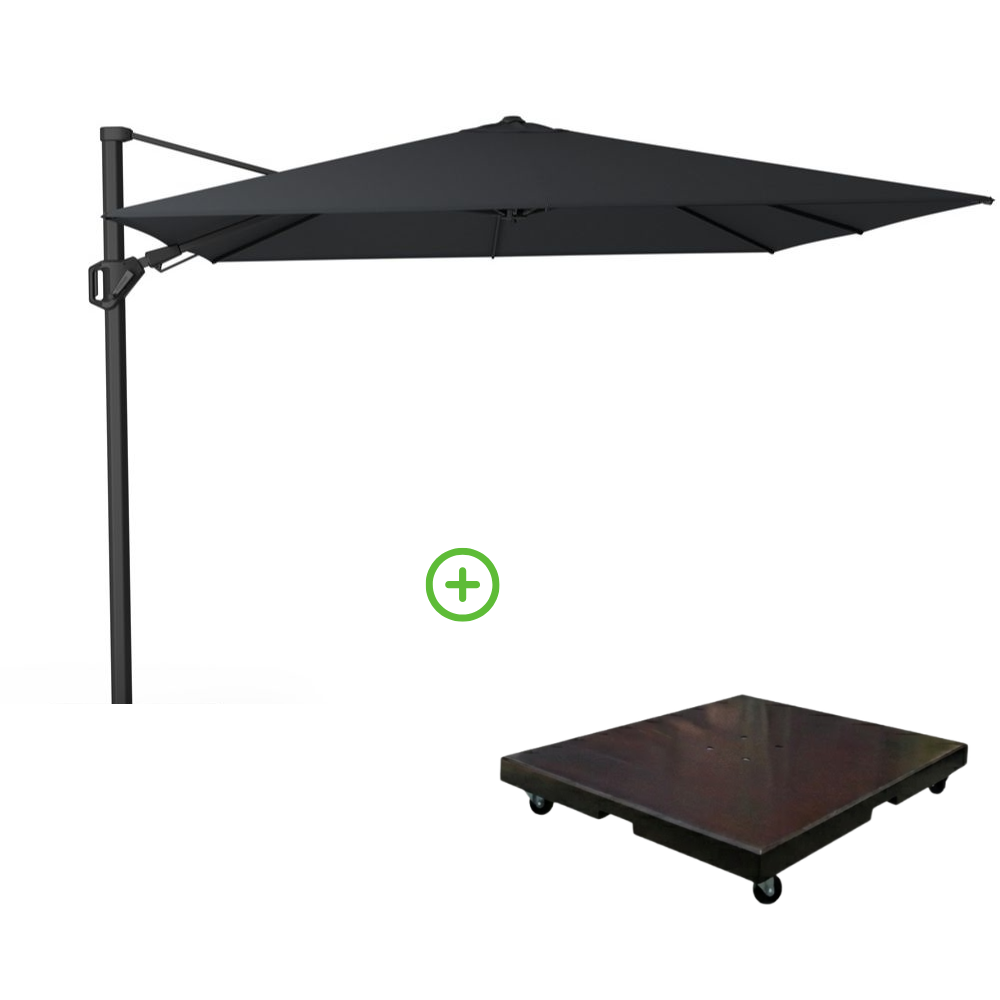 Challenger T² zweefparasol - premium doek | 300x300cm met Monza parasolvoet 90kg | Faded Black