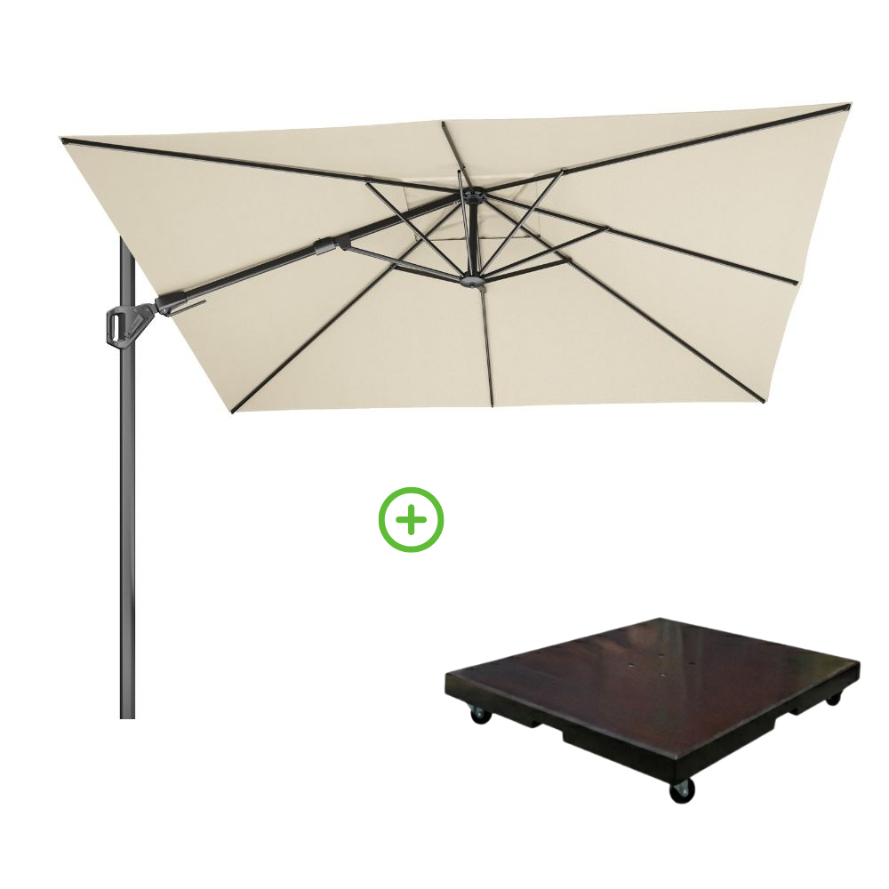Challenger T² zweefparasol - premium doek | 300x300cm met Monza parasolvoet 90kg | Champagne afbeelding