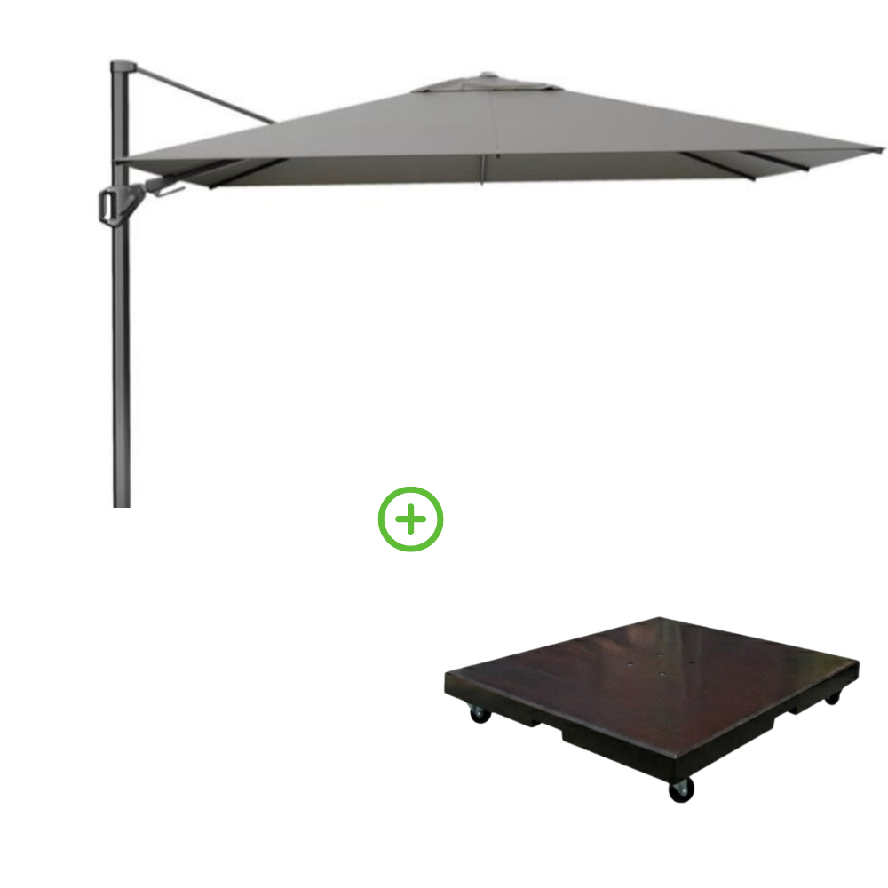 Challenger T² zweefparasol - premium doek | 260x350cm met Monza parasolvoet 90kg | Manhattan