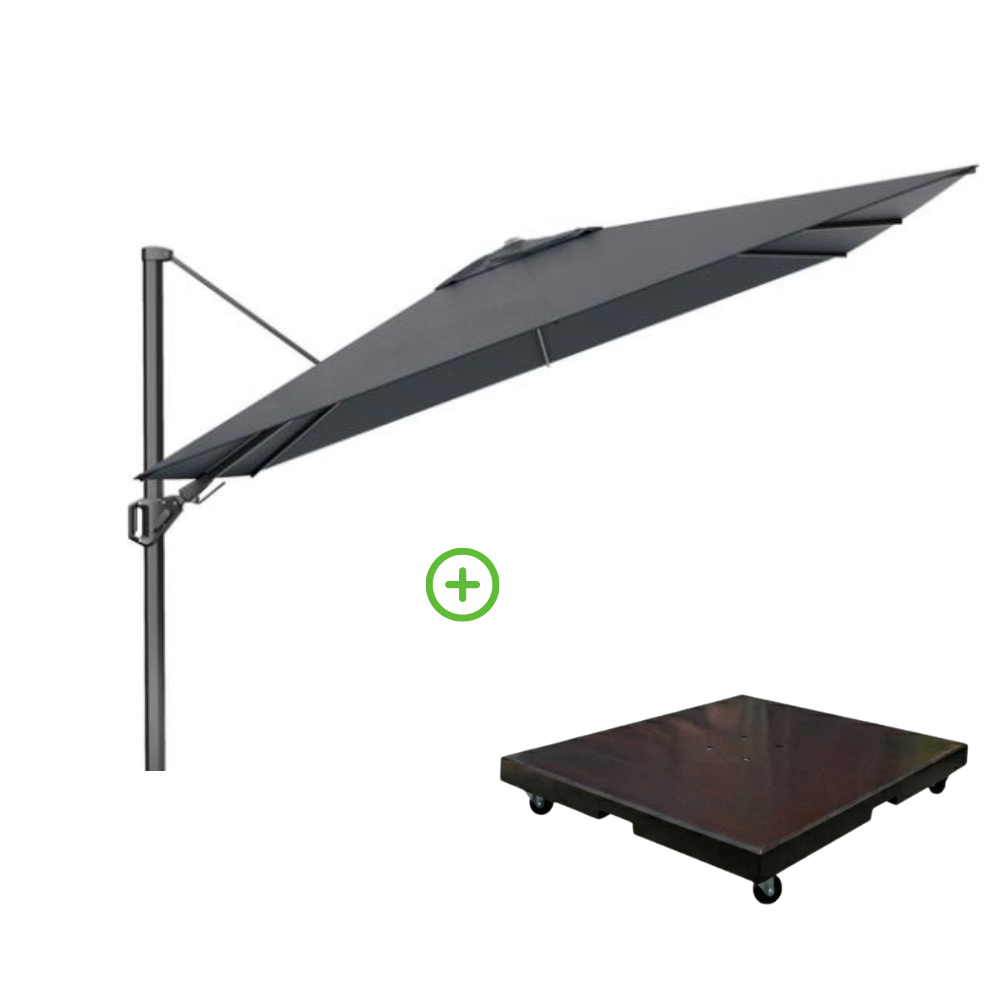 Challenger T² zweefparasol - premium doek | 260x350cm met Monza parasolvoet 90kg | Faded Black