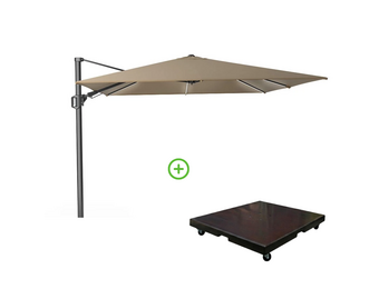 Challenger T² Glow zweefparasol | 300x300cm met Monza parasolvoet 90kg | taupe