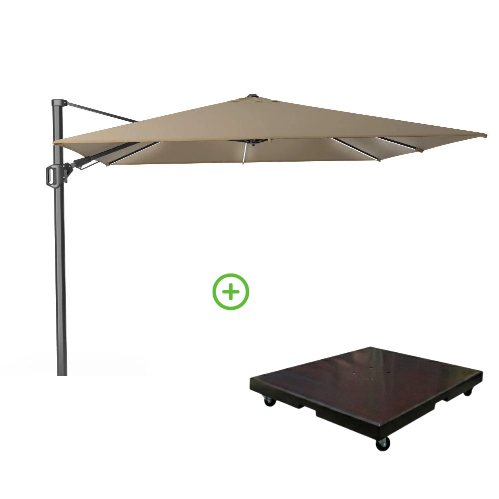 Challenger T² Glow zweefparasol | 300x300cm met Monza parasolvoet 90kg | taupe