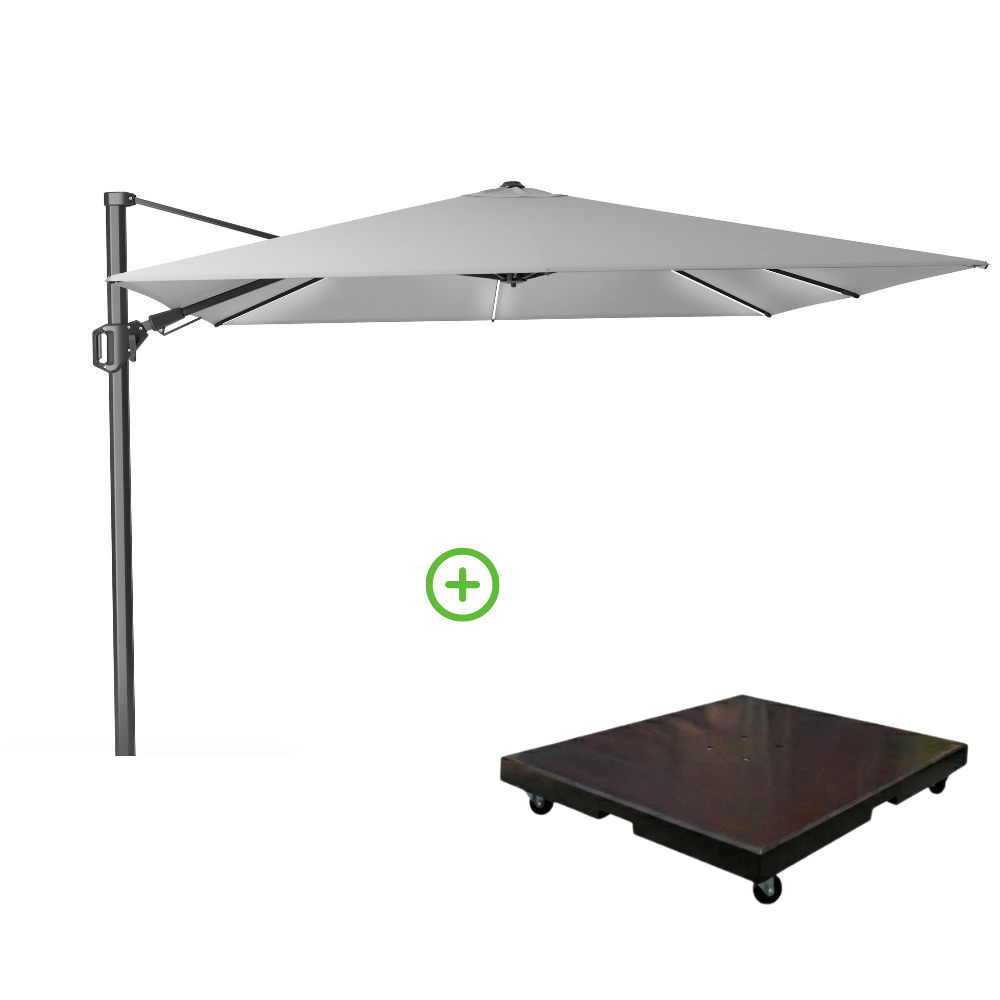 Challenger T² Glow zweefparasol | 300x300cm met Monza parasolvoet 90kg | Light Grey afbeelding