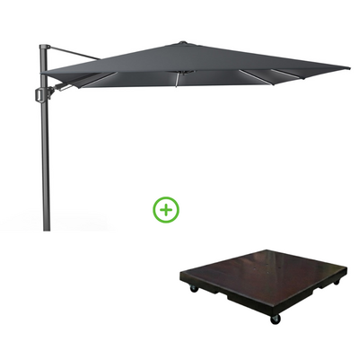 Challenger T² Glow zweefparasol | 300x300cm met Monza parasolvoet 90kg | antraciet