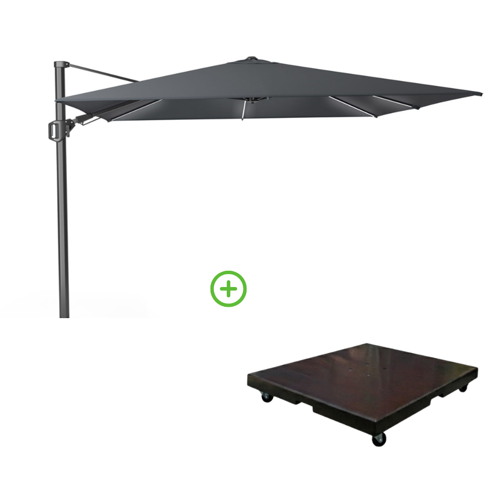 Challenger T² Glow zweefparasol | 300x300cm met Monza parasolvoet 90kg | antraciet