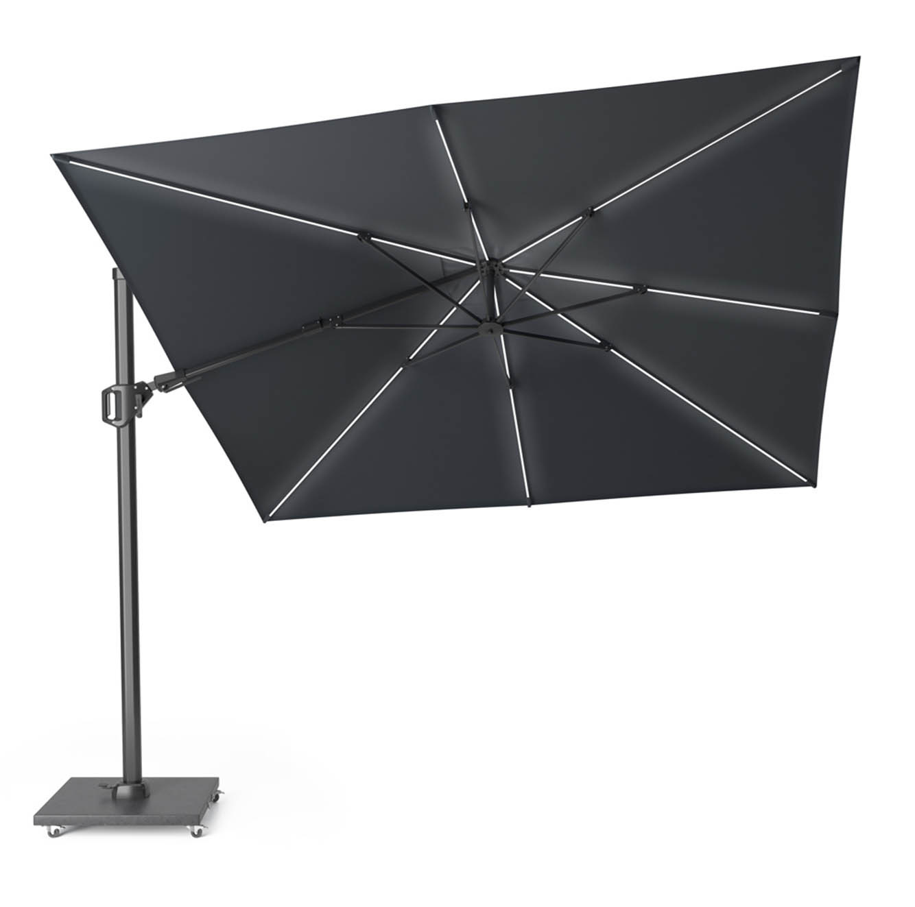 Challenger T² Glow zweefparasol | 300x300cm met Monza parasolvoet 90kg | antraciet