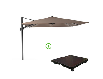 Challenger T² Glow zweefparasol - premium doek | 300x300cm met Monza parasolvoet 90kg | Havanna