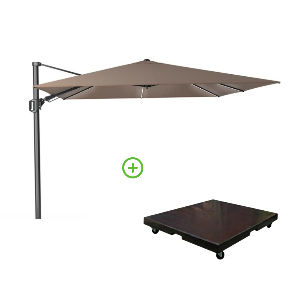 Challenger T² Glow zweefparasol - premium doek | 300x300cm met Monza parasolvoet 90kg | Havana