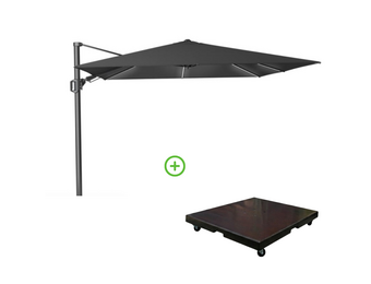Challenger T² Glow zweefparasol - premium doek | 300x300cm met Monza parasolvoet 90kg | Faded Black