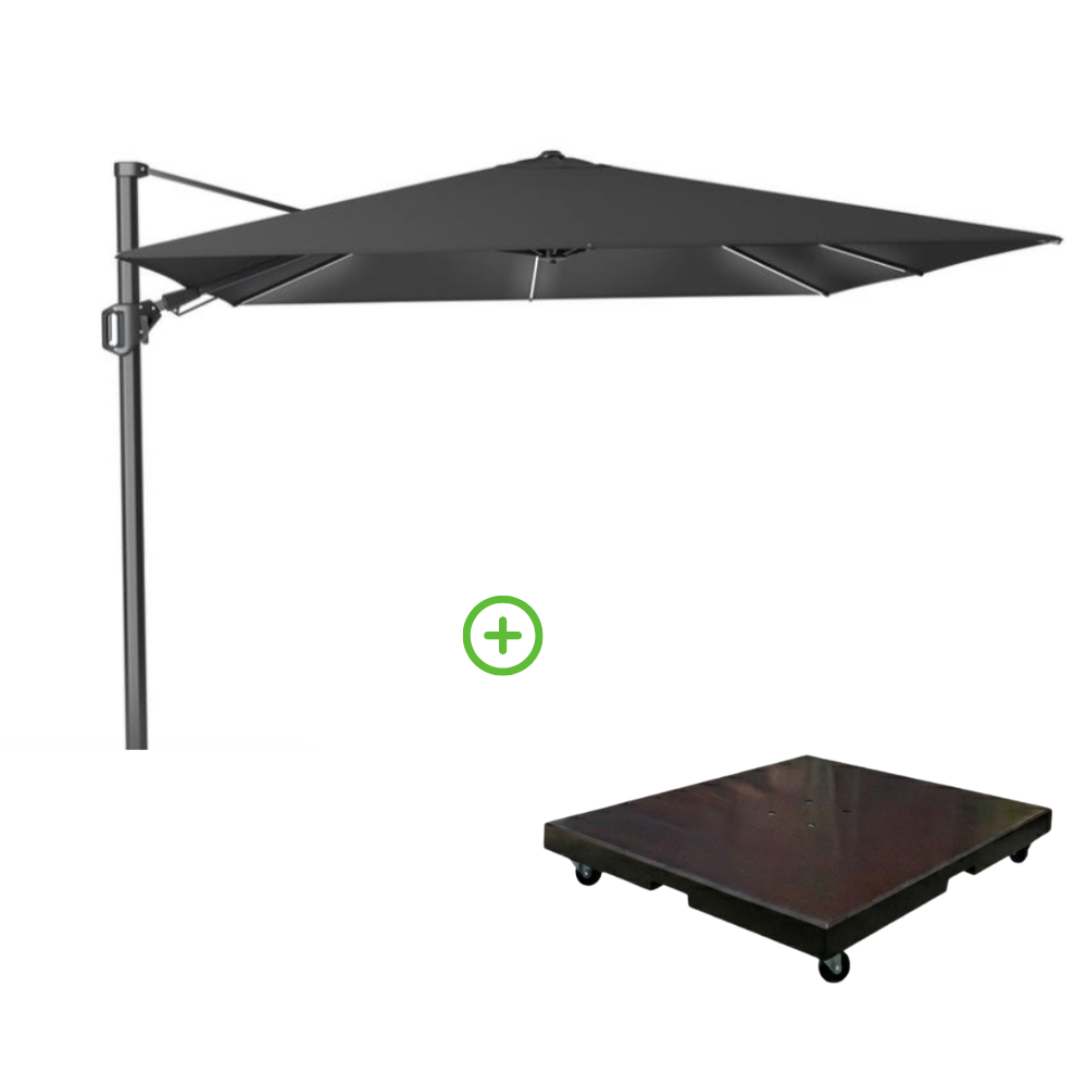 Challenger T² Glow zweefparasol - premium doek | 300x300cm met Monza parasolvoet 90kg | Faded Black