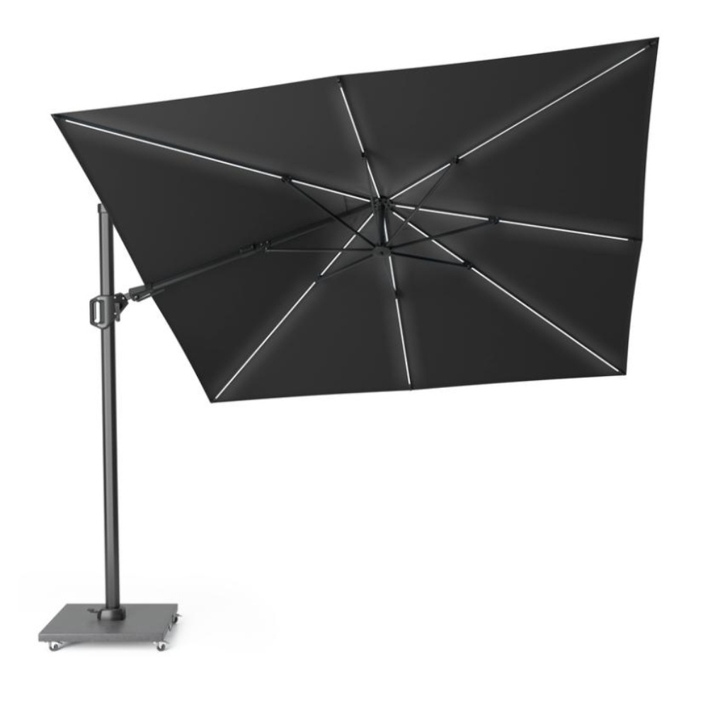 Challenger T² Glow zweefparasol - premium doek | 300x300cm met Monza parasolvoet 90kg | Faded Black