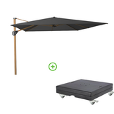 Challenger T² zweefparasol - premium doek | 400x300cm met Modena parasolvoet 150kg | Faded Black/Teak look