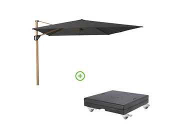 Challenger T² zweefparasol - premium doek | 400x300cm met Modena parasolvoet 150kg | Faded Black/Teak look