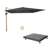 Challenger T² zweefparasol - premium doek | 400x300cm met Modena parasolvoet 120kg | Faded Black/Teak look
