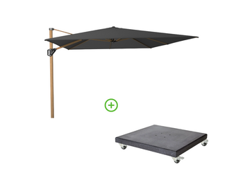 Challenger T² zweefparasol - premium doek | 400x300cm met Modena parasolvoet 120kg | Faded Black/Teak look