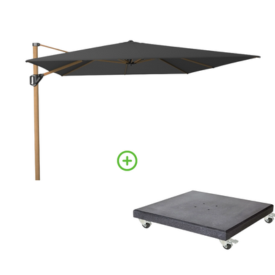 Challenger T¹ zweefparasol - premium doek | 400x300cm met Modena parasolvoet 120kg | Faded Black/Teak look