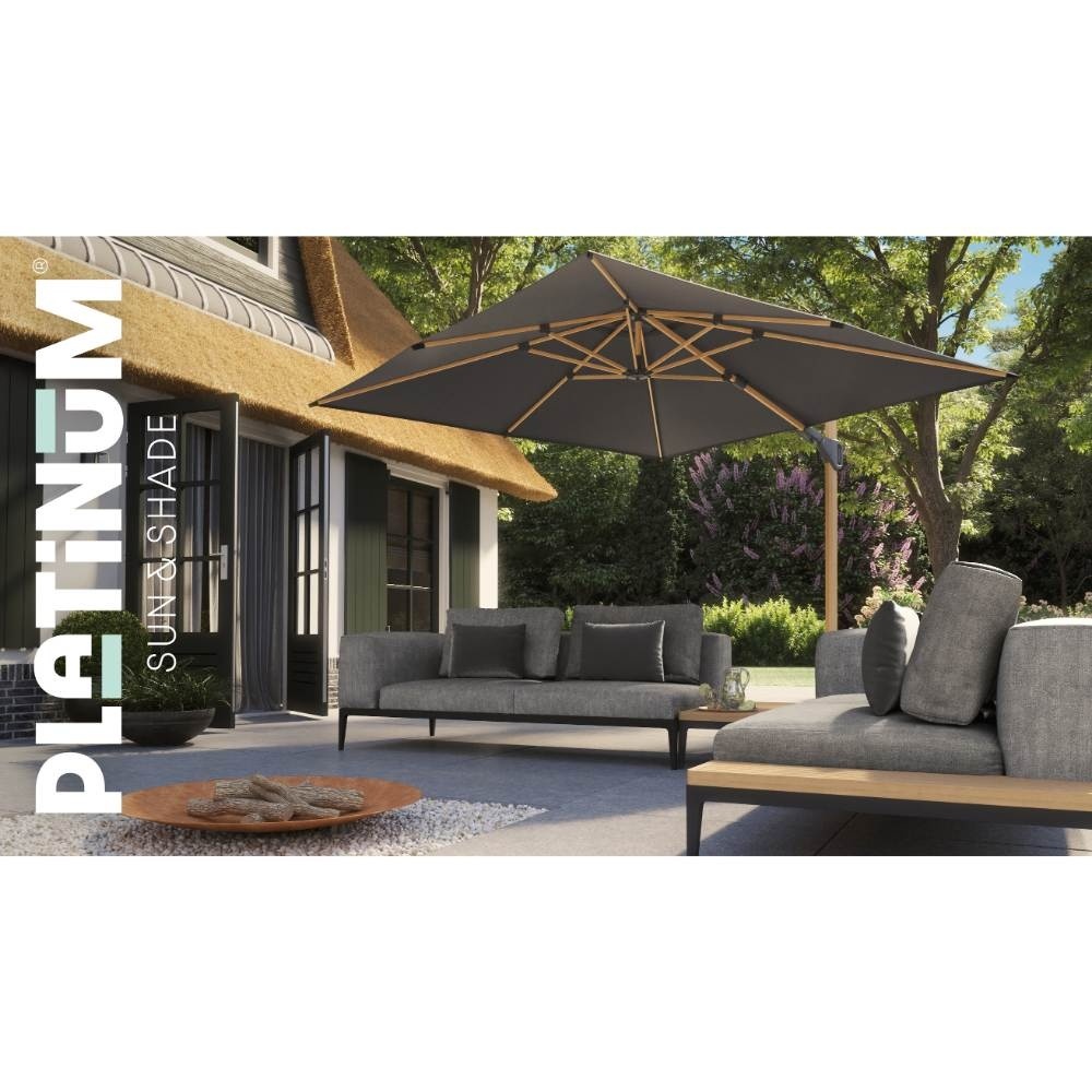 Challenger T¹ zweefparasol - premium doek | 400x300cm met Modena parasolvoet 120kg | Faded Black/Teak look