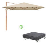 Challenger T² zweefparasol - premium doek | 400x300cm met Modena parasolvoet 150kg | Champagne/Teak look
