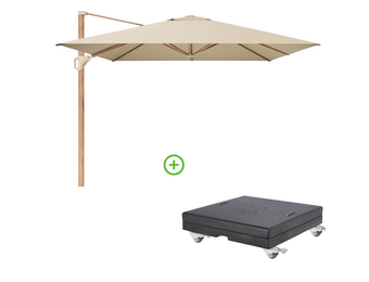 Challenger T² zweefparasol - premium doek | 400x300cm met Modena parasolvoet 150kg | Champagne/Teak look