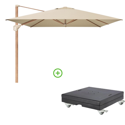 Challenger T² zweefparasol - premium doek | 400x300cm met Modena parasolvoet 150kg | Champagne/Teak look