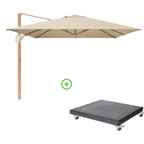 Challenger T² zweefparasol - premium doek | 400x300cm met Modena parasolvoet 120kg | Champagne/Teak look