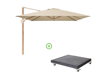 Challenger T² zweefparasol - premium doek | 400x300cm met Modena parasolvoet 120kg | Champagne/Teak look