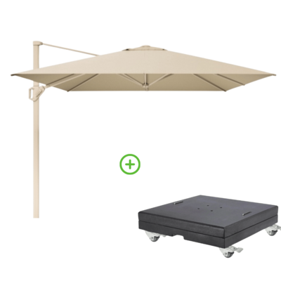 Challenger T¹ zweefparasol - premium doek | 400x300cm met Modena parasolvoet 150kg | Champagne/Sandstone